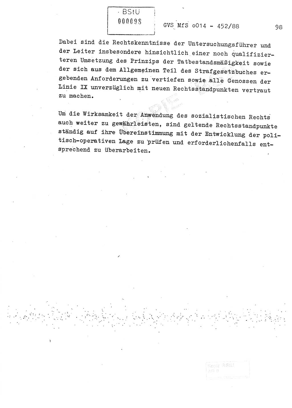 Jahresbericht der Hauptabteilung (HA) Ⅸ 1987, Einschätzung der Wirksamkeit der Untersuchungsarbeit im Jahre 1987, Ministerium für Staatssicherheit (MfS) der Deutschen Demokratischen Republik (DDR), Hauptabteilung Ⅸ, Geheime Verschlußsache (GVS) o014-452/88, Berlin 1988, Seite 98 (Einsch. MfS DDR HA Ⅸ GVS o014-452/88 1987, S. 98)