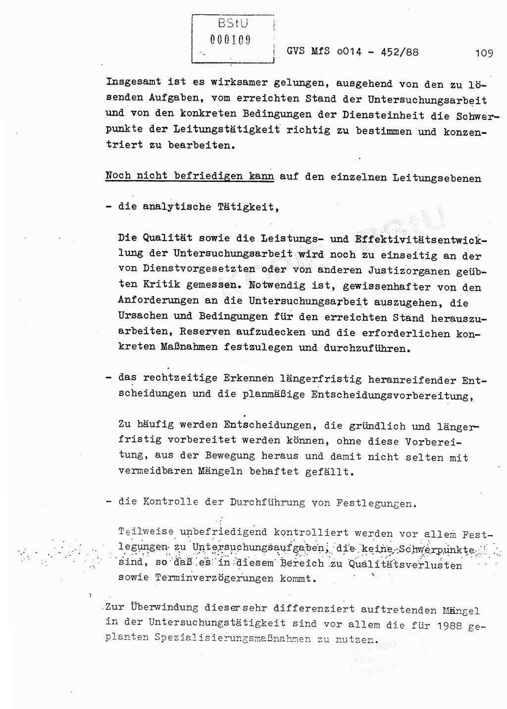 Jahresbericht der Hauptabteilung (HA) Ⅸ 1987, Einschätzung der Wirksamkeit der Untersuchungsarbeit im Jahre 1987, Ministerium für Staatssicherheit (MfS) der Deutschen Demokratischen Republik (DDR), Hauptabteilung Ⅸ, Geheime Verschlußsache (GVS) o014-452/88, Berlin 1988, Seite 109 (Einsch. MfS DDR HA Ⅸ GVS o014-452/88 1987, S. 109)