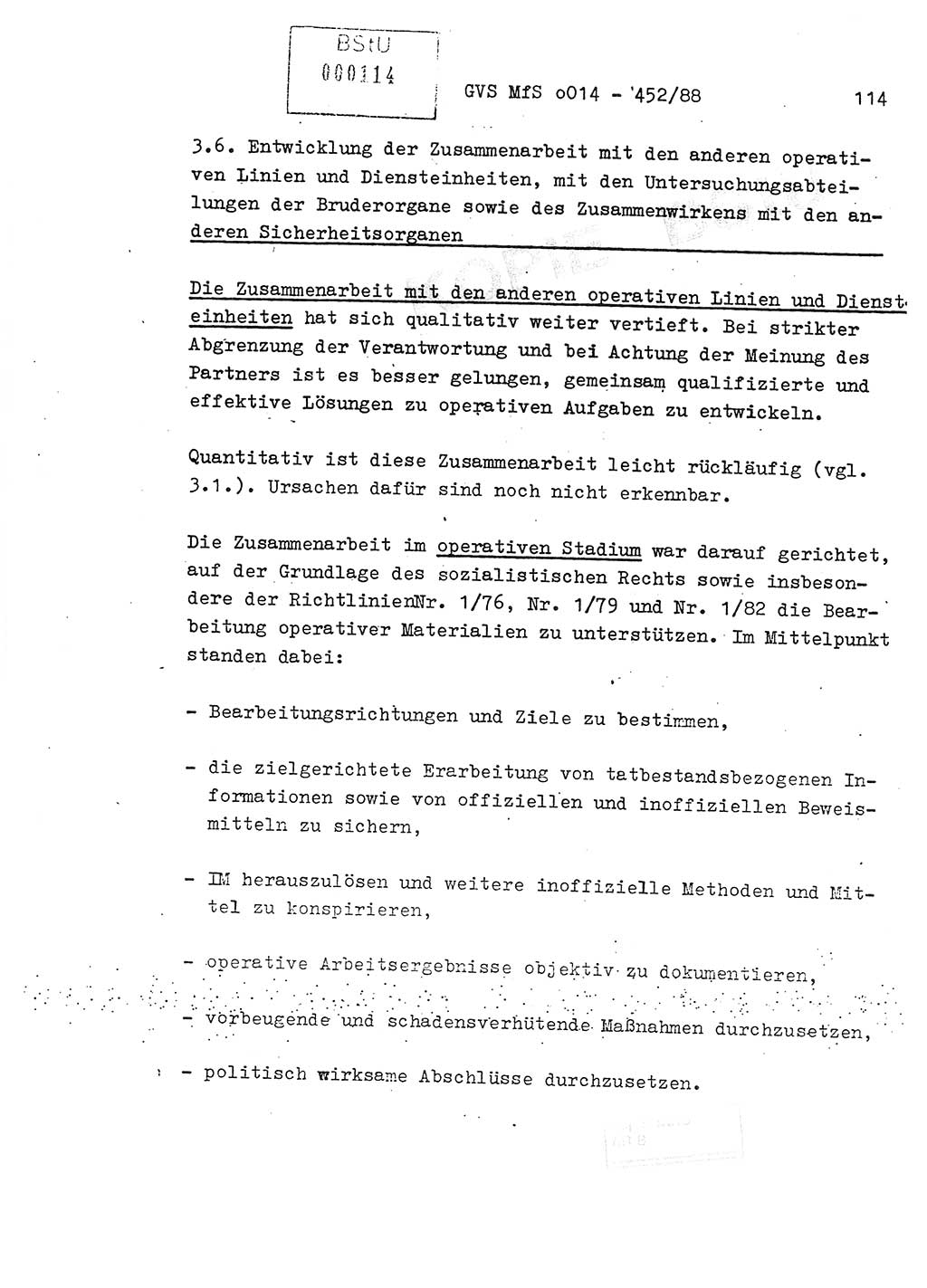 Jahresbericht der Hauptabteilung (HA) Ⅸ 1987, Einschätzung der Wirksamkeit der Untersuchungsarbeit im Jahre 1987, Ministerium für Staatssicherheit (MfS) der Deutschen Demokratischen Republik (DDR), Hauptabteilung Ⅸ, Geheime Verschlußsache (GVS) o014-452/88, Berlin 1988, Seite 114 (Einsch. MfS DDR HA Ⅸ GVS o014-452/88 1987, S. 114)