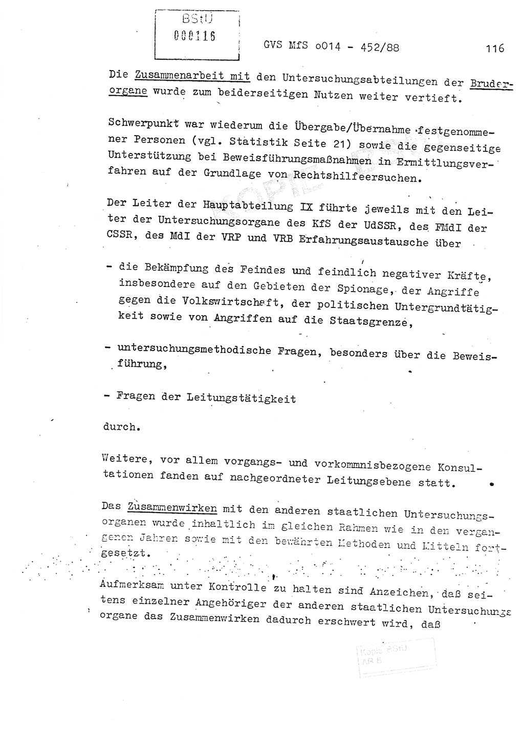 Jahresbericht der Hauptabteilung (HA) Ⅸ 1987, Einschätzung der Wirksamkeit der Untersuchungsarbeit im Jahre 1987, Ministerium für Staatssicherheit (MfS) der Deutschen Demokratischen Republik (DDR), Hauptabteilung Ⅸ, Geheime Verschlußsache (GVS) o014-452/88, Berlin 1988, Seite 116 (Einsch. MfS DDR HA Ⅸ GVS o014-452/88 1987, S. 116)