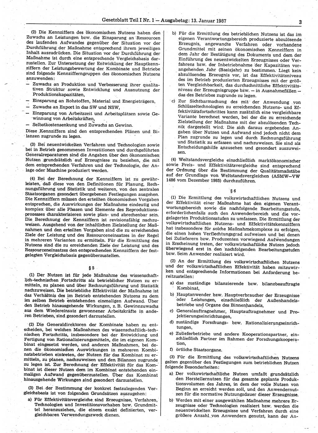 Gesetzblatt (GBl.) der Deutschen Demokratischen Republik (DDR) Teil Ⅰ 1987, Seite 3 (GBl. DDR Ⅰ 1987, S. 3)