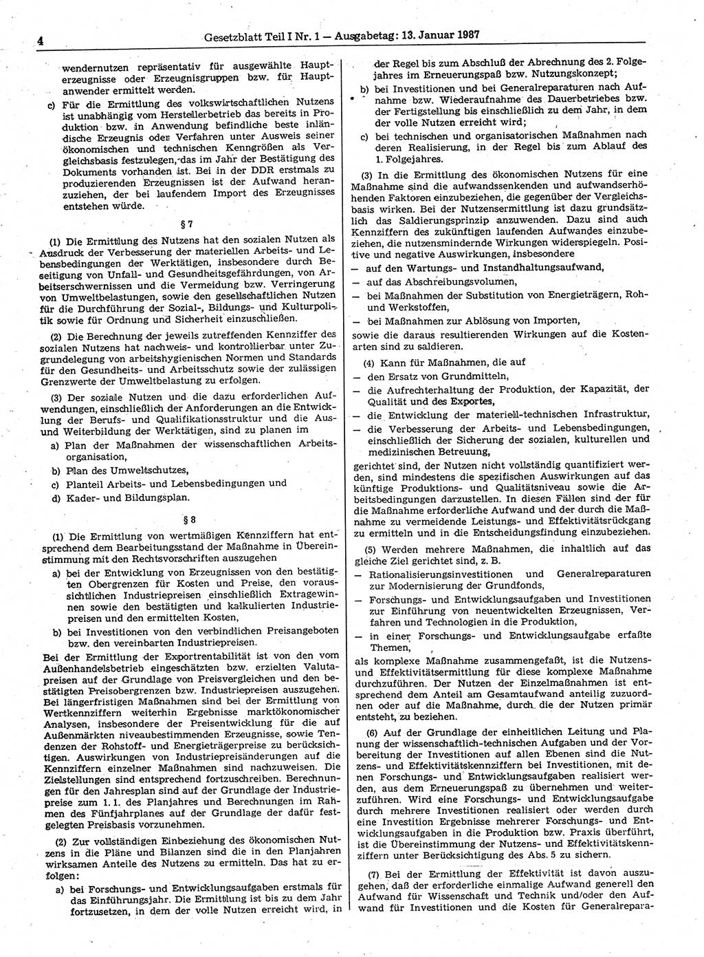 Gesetzblatt (GBl.) der Deutschen Demokratischen Republik (DDR) Teil Ⅰ 1987, Seite 4 (GBl. DDR Ⅰ 1987, S. 4)