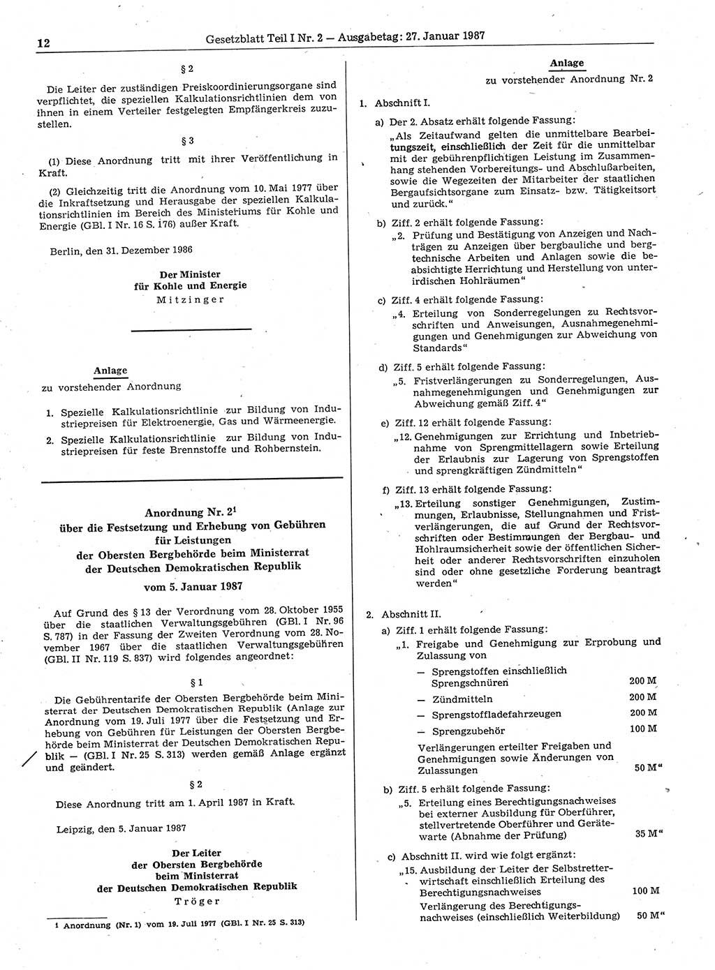 Gesetzblatt (GBl.) der Deutschen Demokratischen Republik (DDR) Teil Ⅰ 1987, Seite 12 (GBl. DDR Ⅰ 1987, S. 12)