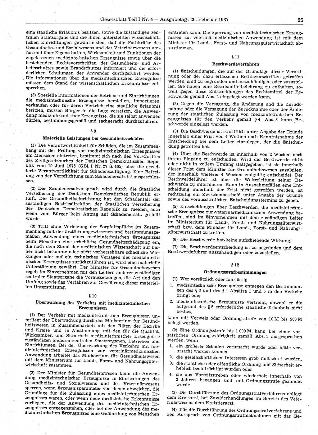 Gesetzblatt (GBl.) der Deutschen Demokratischen Republik (DDR) Teil Ⅰ 1987, Seite 25 (GBl. DDR Ⅰ 1987, S. 25)