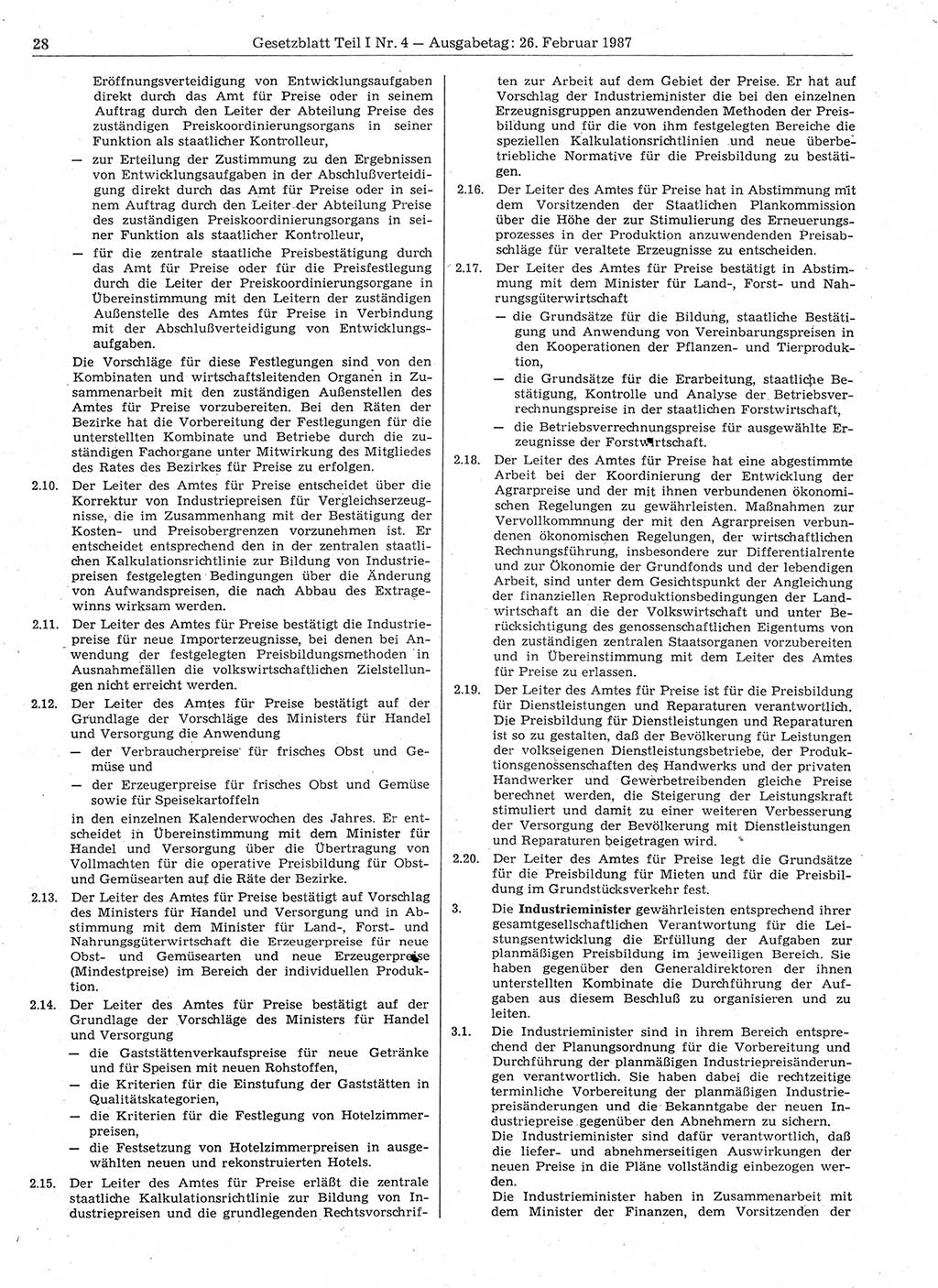 Gesetzblatt (GBl.) der Deutschen Demokratischen Republik (DDR) Teil Ⅰ 1987, Seite 28 (GBl. DDR Ⅰ 1987, S. 28)