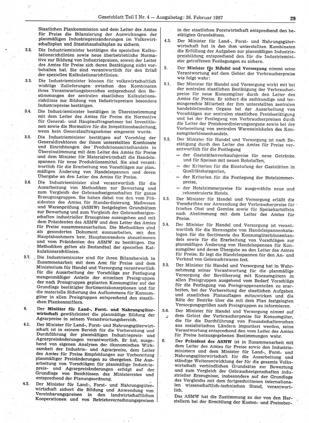 Gesetzblatt (GBl.) der Deutschen Demokratischen Republik (DDR) Teil Ⅰ 1987, Seite 29 (GBl. DDR Ⅰ 1987, S. 29)