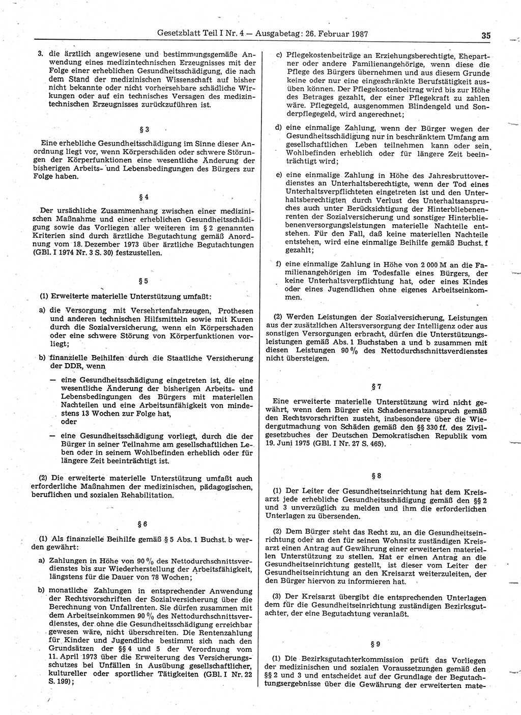 Gesetzblatt (GBl.) der Deutschen Demokratischen Republik (DDR) Teil Ⅰ 1987, Seite 35 (GBl. DDR Ⅰ 1987, S. 35)