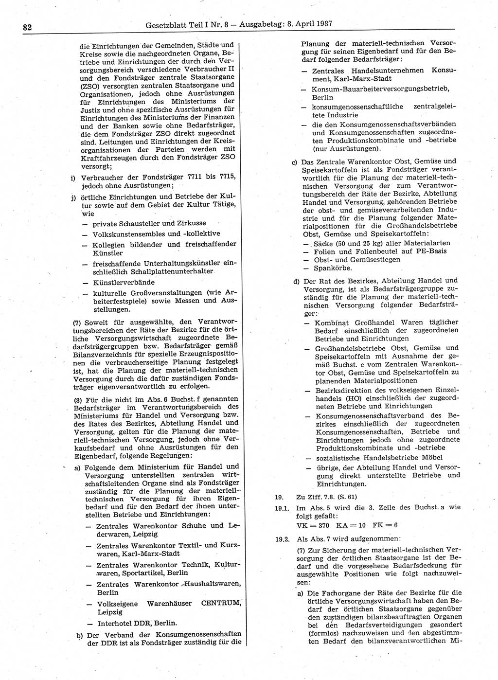 Gesetzblatt (GBl.) der Deutschen Demokratischen Republik (DDR) Teil Ⅰ 1987, Seite 82 (GBl. DDR Ⅰ 1987, S. 82)