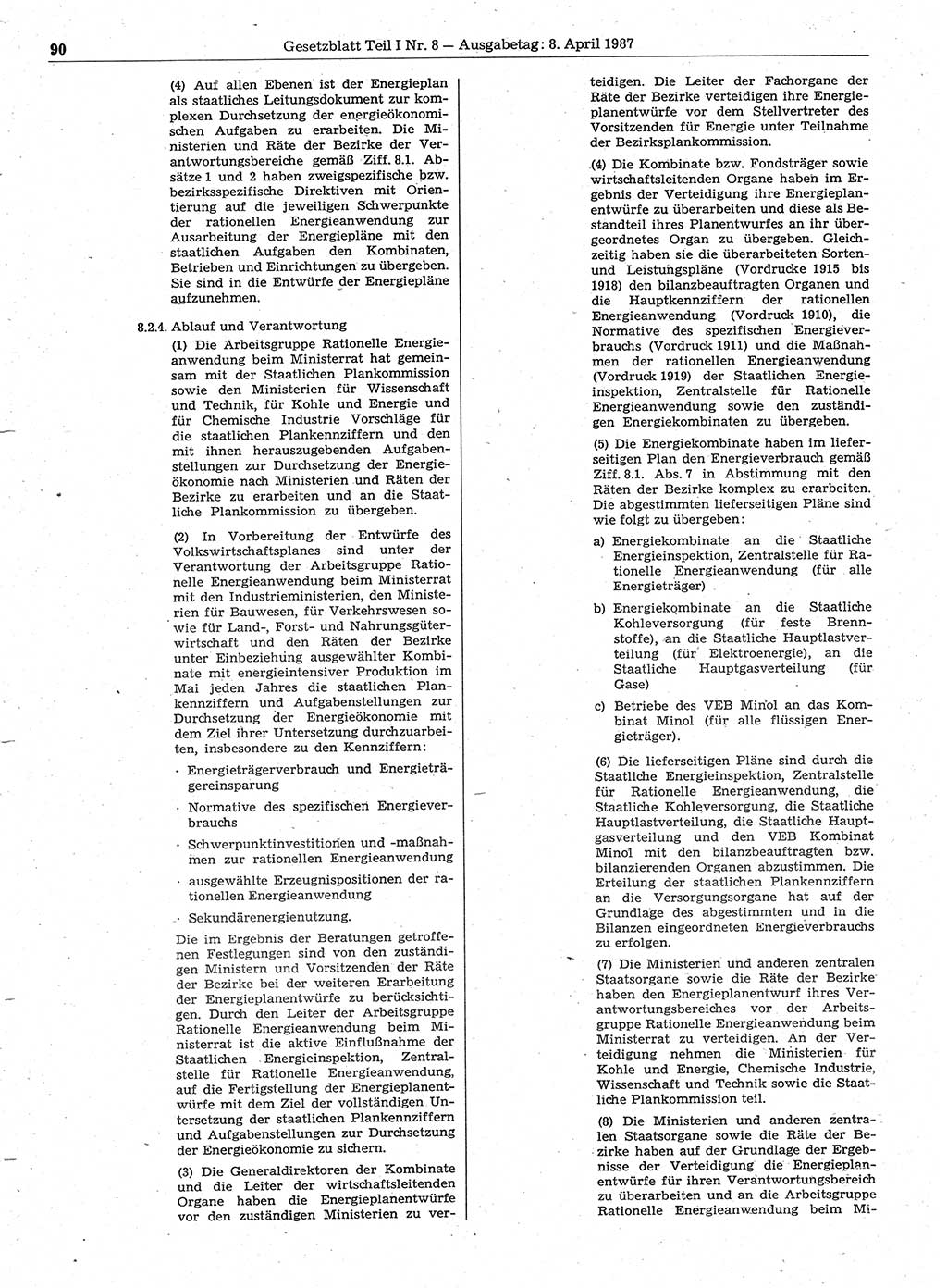 Gesetzblatt (GBl.) der Deutschen Demokratischen Republik (DDR) Teil Ⅰ 1987, Seite 90 (GBl. DDR Ⅰ 1987, S. 90)