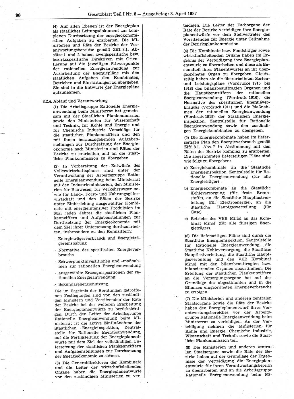 Gesetzblatt (GBl.) der Deutschen Demokratischen Republik (DDR) Teil Ⅰ 1987, Seite 90 (GBl. DDR Ⅰ 1987, S. 90)