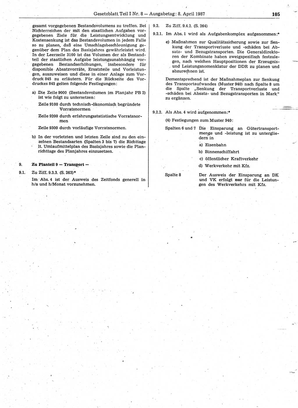 Gesetzblatt (GBl.) der Deutschen Demokratischen Republik (DDR) Teil Ⅰ 1987, Seite 105 (GBl. DDR Ⅰ 1987, S. 105)