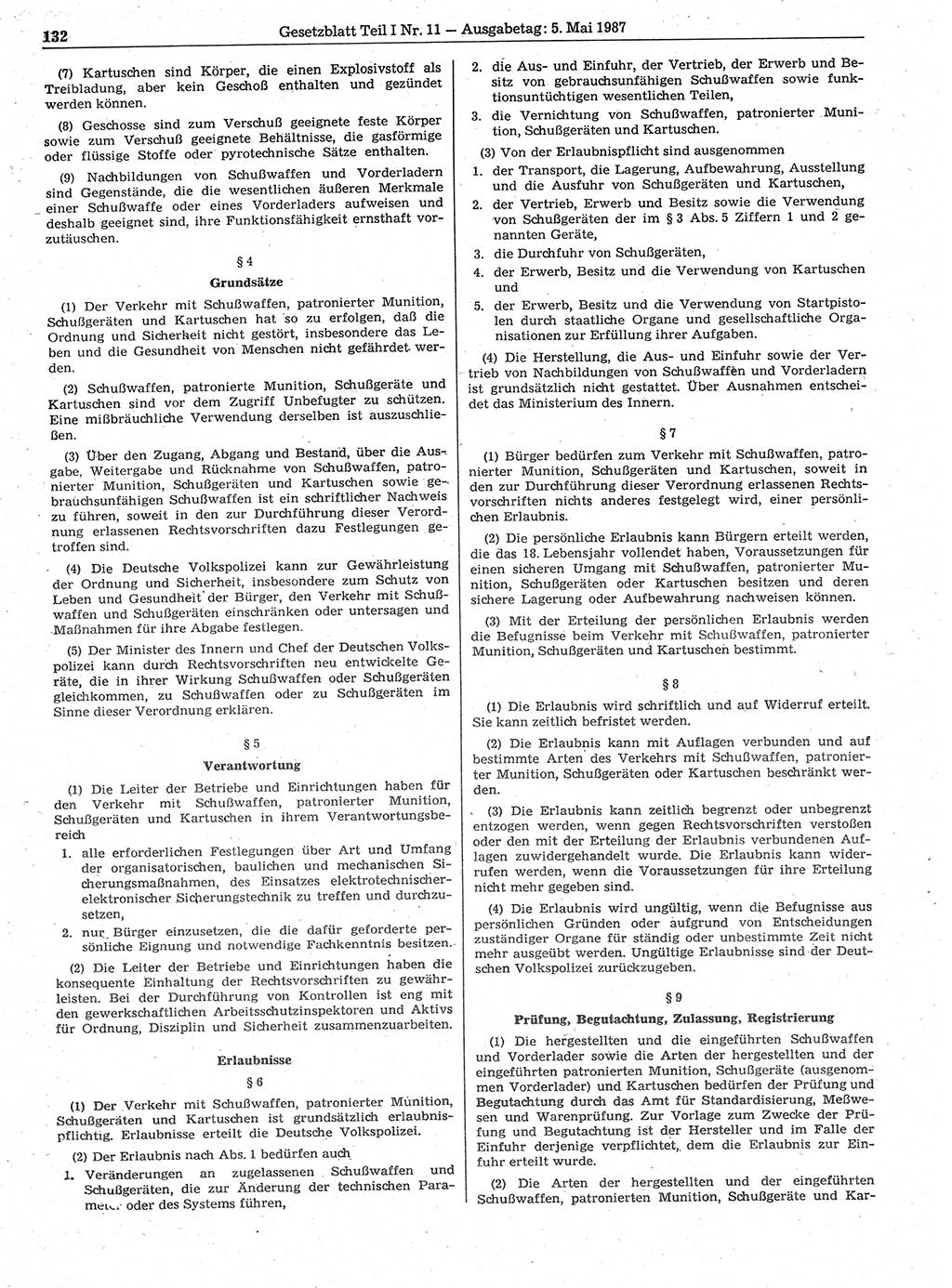 Gesetzblatt (GBl.) der Deutschen Demokratischen Republik (DDR) Teil Ⅰ 1987, Seite 132 (GBl. DDR Ⅰ 1987, S. 132)