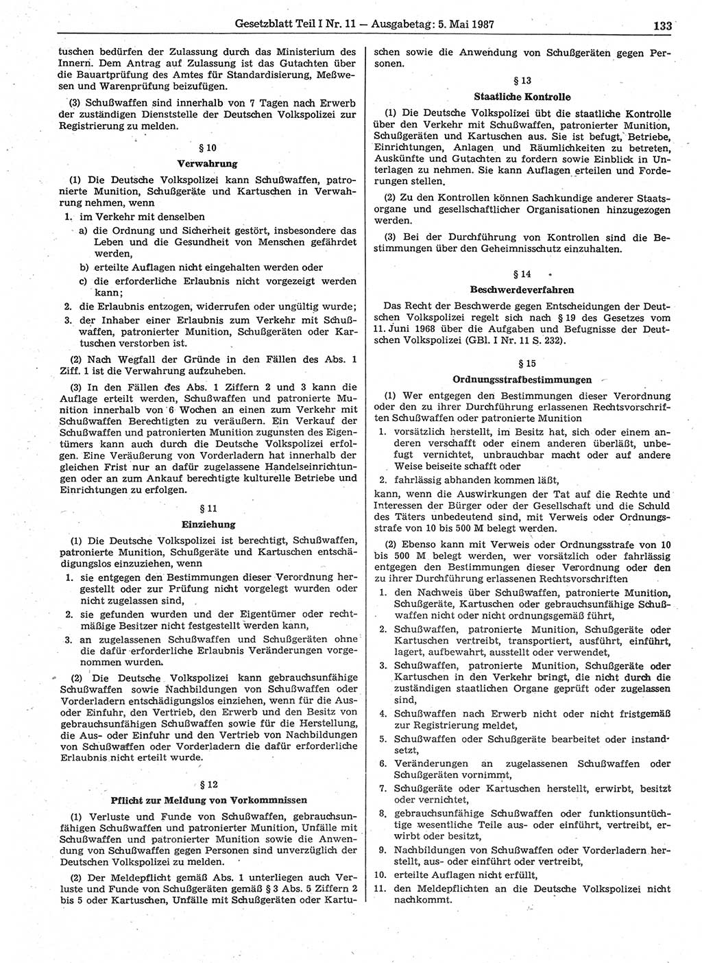 Gesetzblatt (GBl.) der Deutschen Demokratischen Republik (DDR) Teil Ⅰ 1987, Seite 133 (GBl. DDR Ⅰ 1987, S. 133)