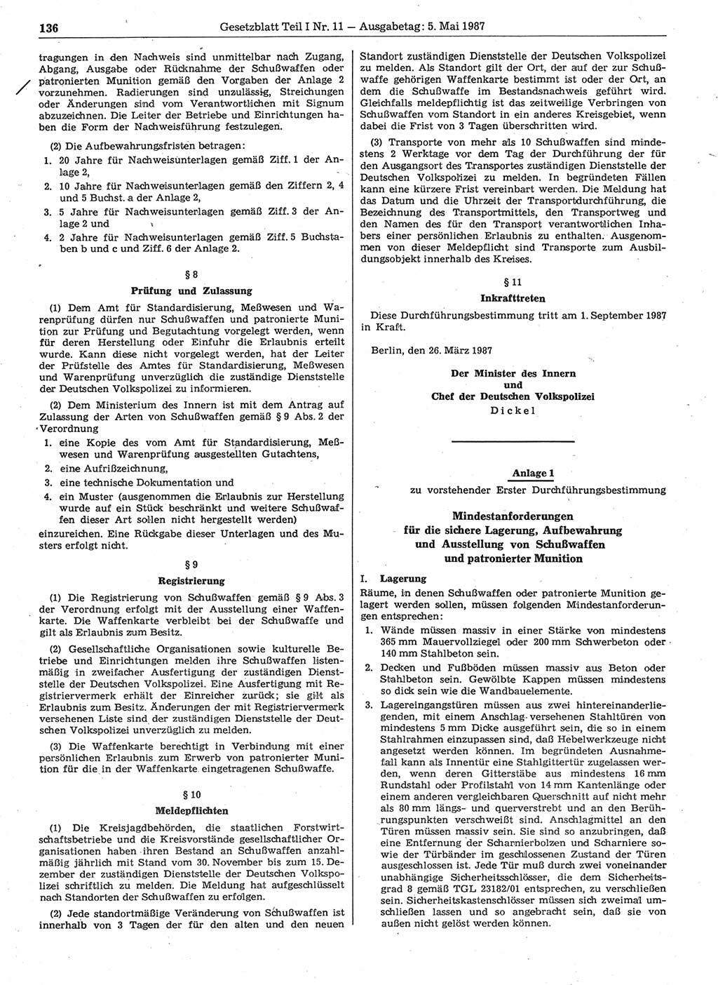 Gesetzblatt (GBl.) der Deutschen Demokratischen Republik (DDR) Teil Ⅰ 1987, Seite 136 (GBl. DDR Ⅰ 1987, S. 136)