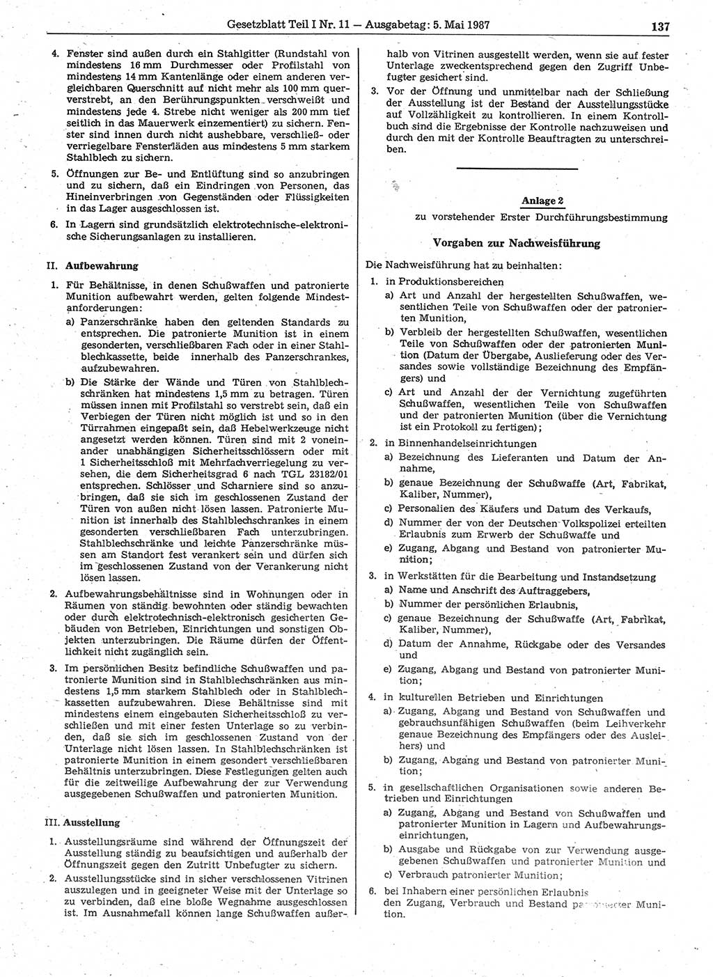 Gesetzblatt (GBl.) der Deutschen Demokratischen Republik (DDR) Teil Ⅰ 1987, Seite 137 (GBl. DDR Ⅰ 1987, S. 137)