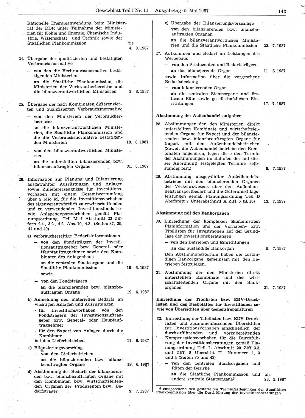 Gesetzblatt (GBl.) der Deutschen Demokratischen Republik (DDR) Teil Ⅰ 1987, Seite 143 (GBl. DDR Ⅰ 1987, S. 143)