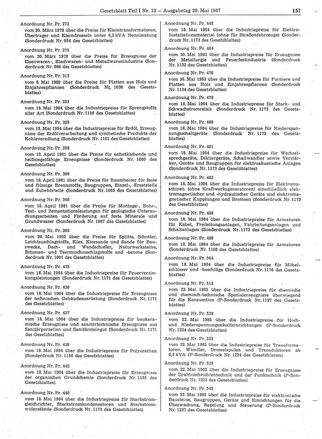 Gesetzblatt (GBl.) der Deutschen Demokratischen Republik (DDR) Teil Ⅰ 1987, Seite 157 (GBl. DDR Ⅰ 1987, S. 157)