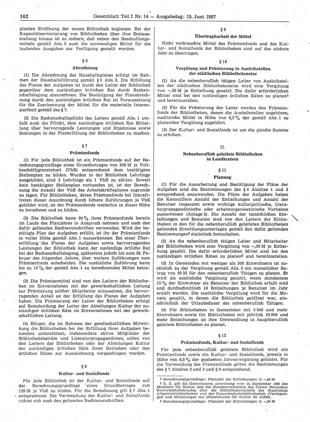 Gesetzblatt (GBl.) der Deutschen Demokratischen Republik (DDR) Teil Ⅰ 1987, Seite 162 (GBl. DDR Ⅰ 1987, S. 162)