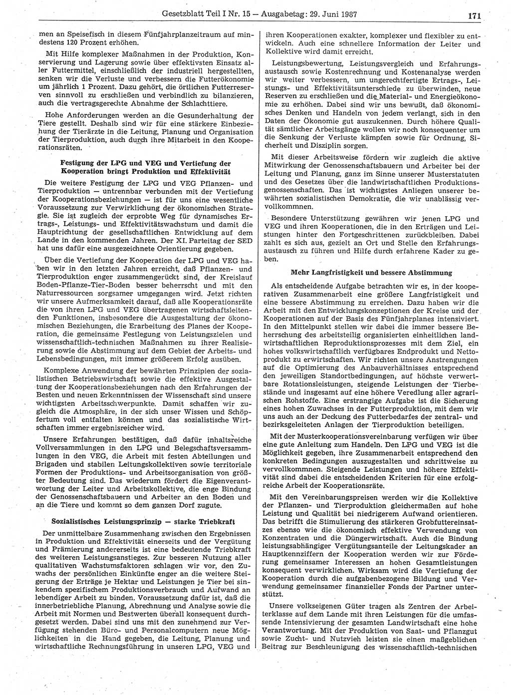 Gesetzblatt (GBl.) der Deutschen Demokratischen Republik (DDR) Teil Ⅰ 1987, Seite 171 (GBl. DDR Ⅰ 1987, S. 171)