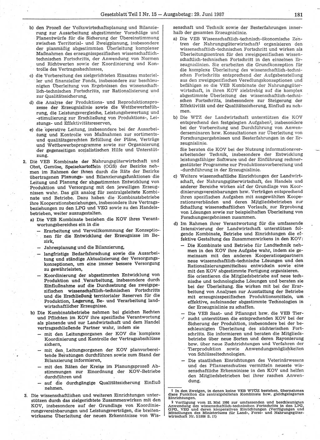 Gesetzblatt (GBl.) der Deutschen Demokratischen Republik (DDR) Teil Ⅰ 1987, Seite 181 (GBl. DDR Ⅰ 1987, S. 181)