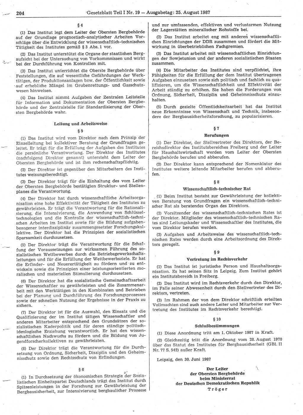 Gesetzblatt (GBl.) der Deutschen Demokratischen Republik (DDR) Teil Ⅰ 1987, Seite 204 (GBl. DDR Ⅰ 1987, S. 204)