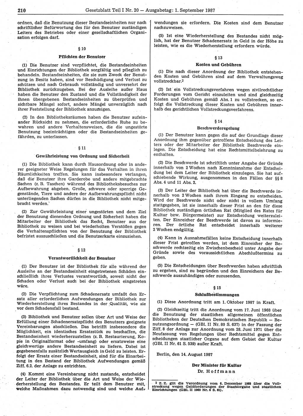 Gesetzblatt (GBl.) der Deutschen Demokratischen Republik (DDR) Teil Ⅰ 1987, Seite 210 (GBl. DDR Ⅰ 1987, S. 210)
