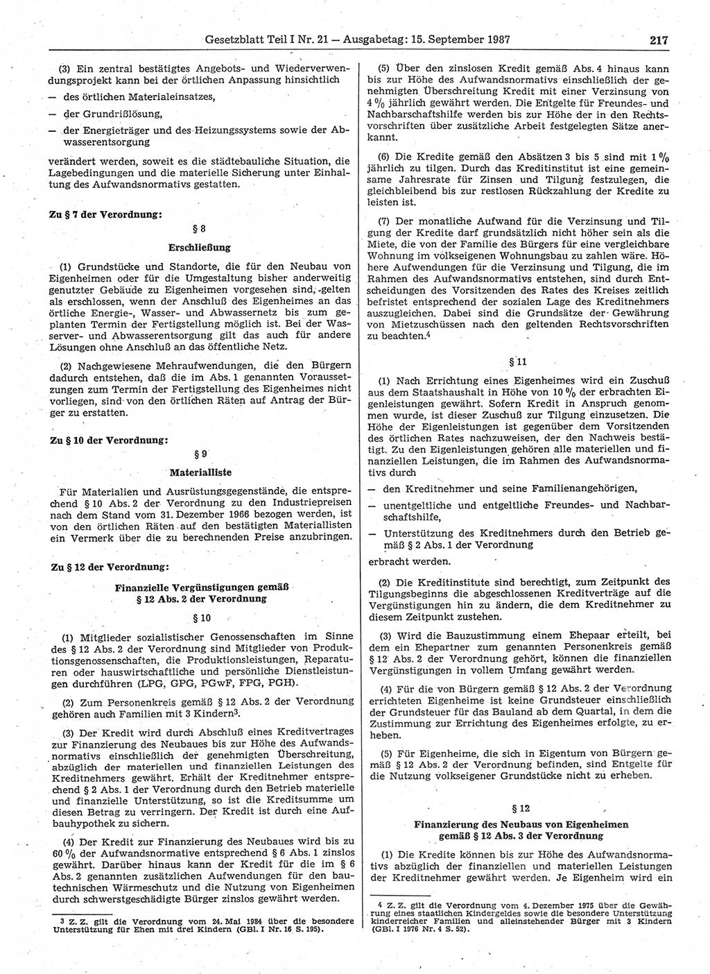 Gesetzblatt (GBl.) der Deutschen Demokratischen Republik (DDR) Teil Ⅰ 1987, Seite 217 (GBl. DDR Ⅰ 1987, S. 217)