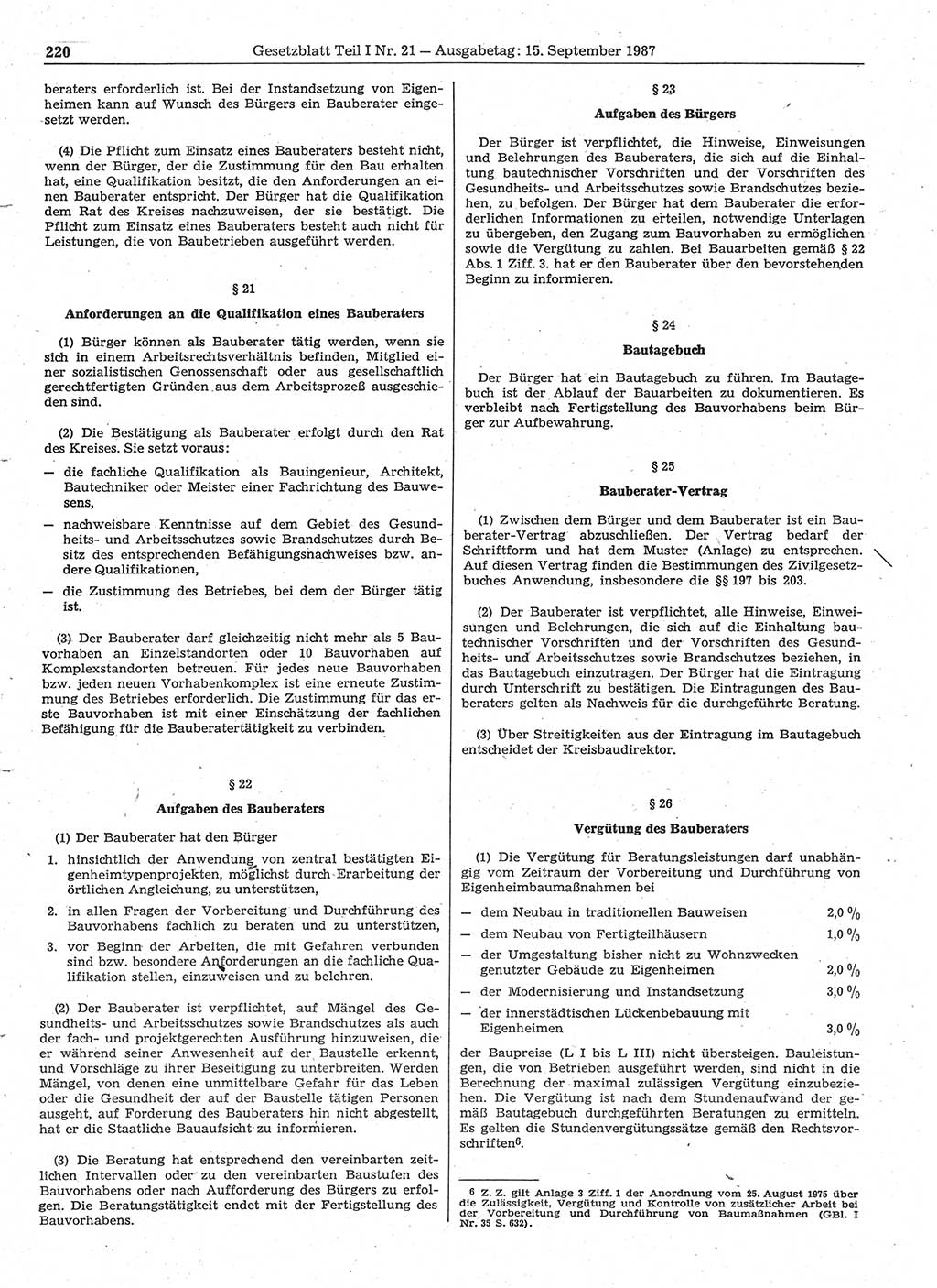 Gesetzblatt (GBl.) der Deutschen Demokratischen Republik (DDR) Teil Ⅰ 1987, Seite 220 (GBl. DDR Ⅰ 1987, S. 220)