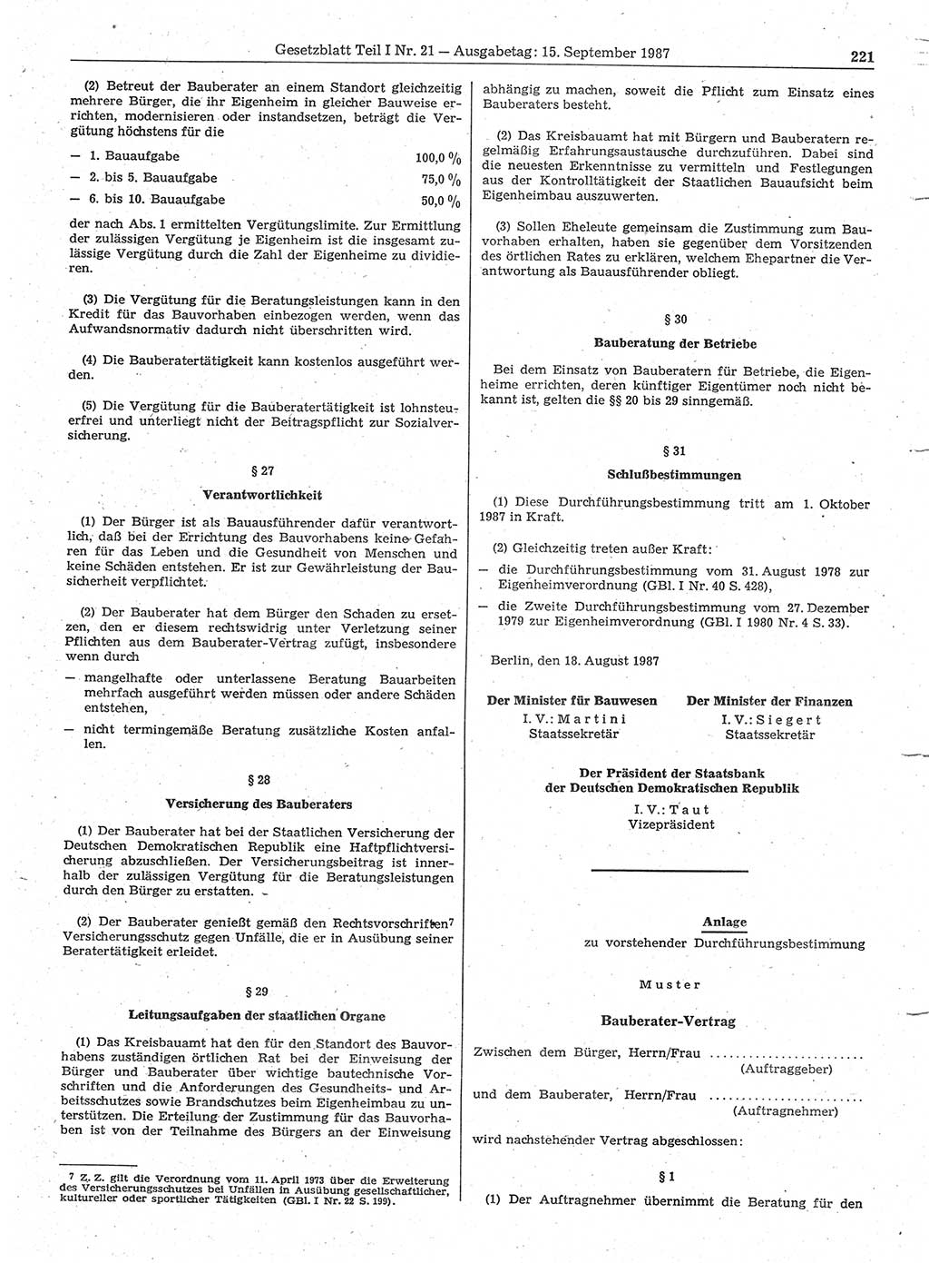 Gesetzblatt (GBl.) der Deutschen Demokratischen Republik (DDR) Teil Ⅰ 1987, Seite 221 (GBl. DDR Ⅰ 1987, S. 221)