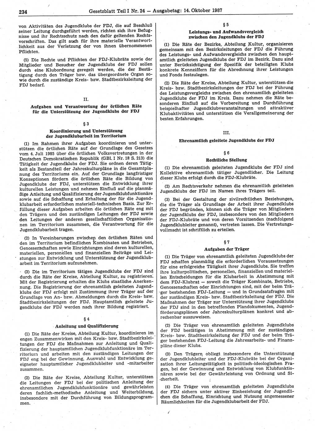 Gesetzblatt (GBl.) der Deutschen Demokratischen Republik (DDR) Teil Ⅰ 1987, Seite 234 (GBl. DDR Ⅰ 1987, S. 234)