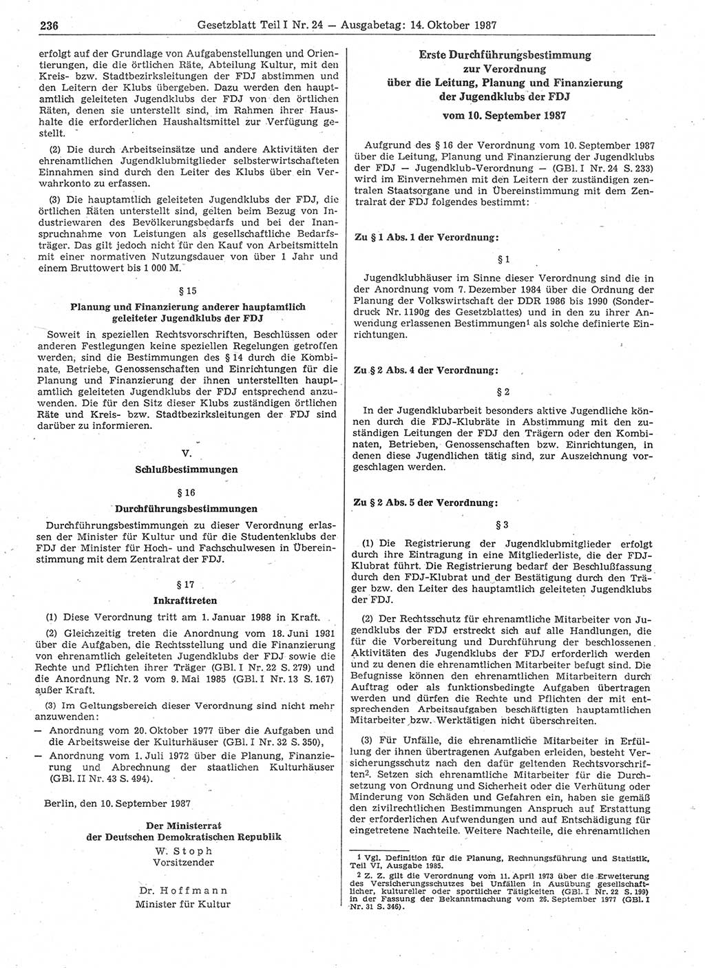 Gesetzblatt (GBl.) der Deutschen Demokratischen Republik (DDR) Teil Ⅰ 1987, Seite 236 (GBl. DDR Ⅰ 1987, S. 236)