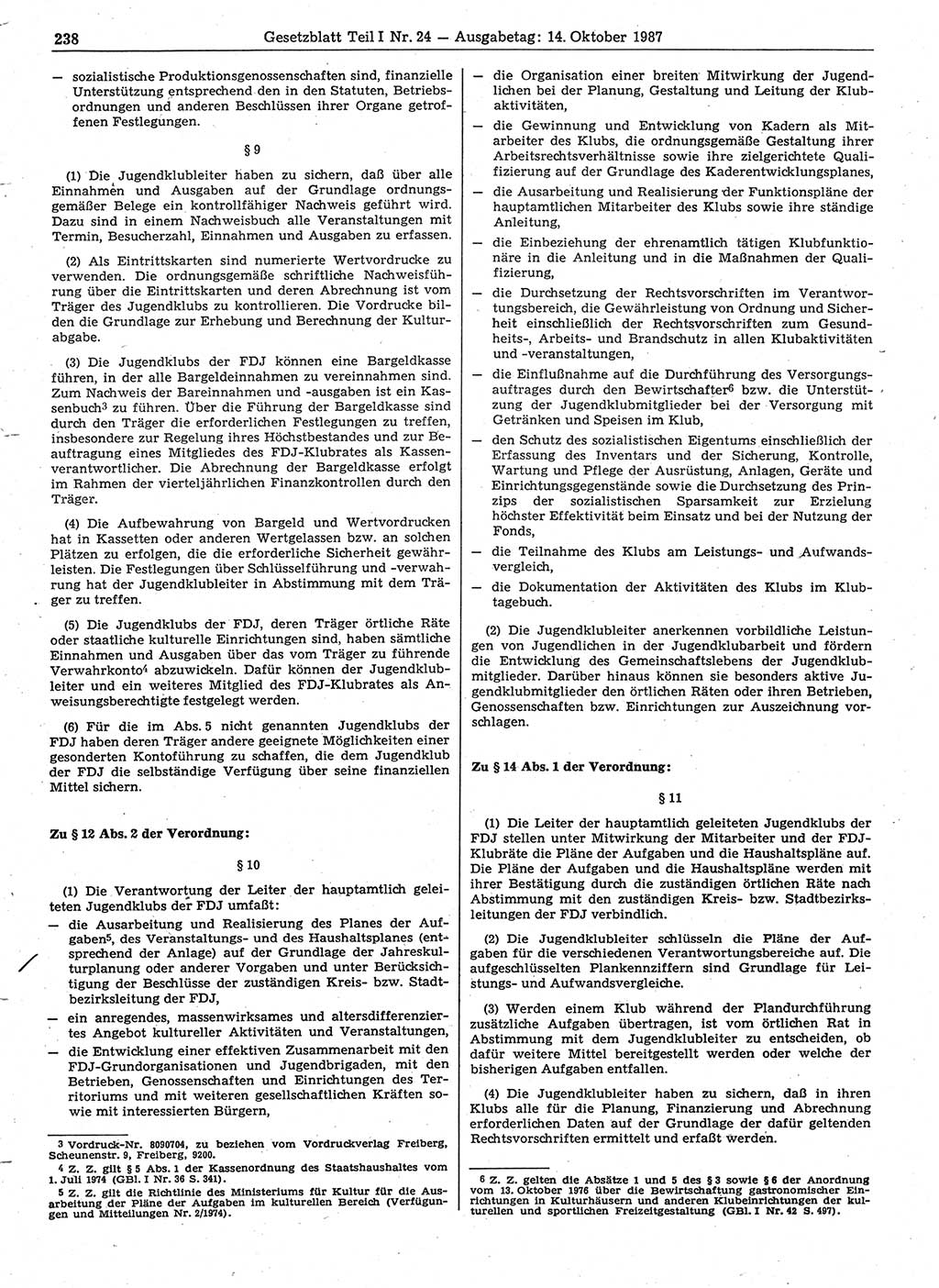 Gesetzblatt (GBl.) der Deutschen Demokratischen Republik (DDR) Teil Ⅰ 1987, Seite 238 (GBl. DDR Ⅰ 1987, S. 238)