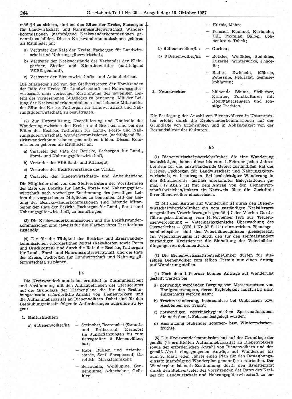 Gesetzblatt (GBl.) der Deutschen Demokratischen Republik (DDR) Teil Ⅰ 1987, Seite 244 (GBl. DDR Ⅰ 1987, S. 244)