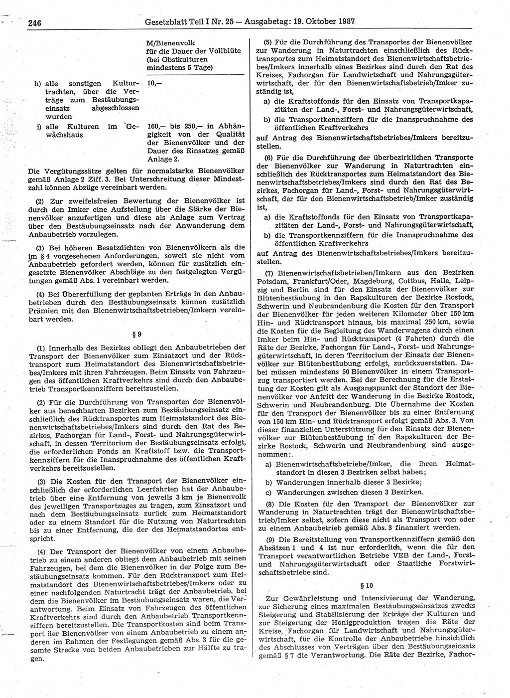 Gesetzblatt (GBl.) der Deutschen Demokratischen Republik (DDR) Teil Ⅰ 1987, Seite 246 (GBl. DDR Ⅰ 1987, S. 246)