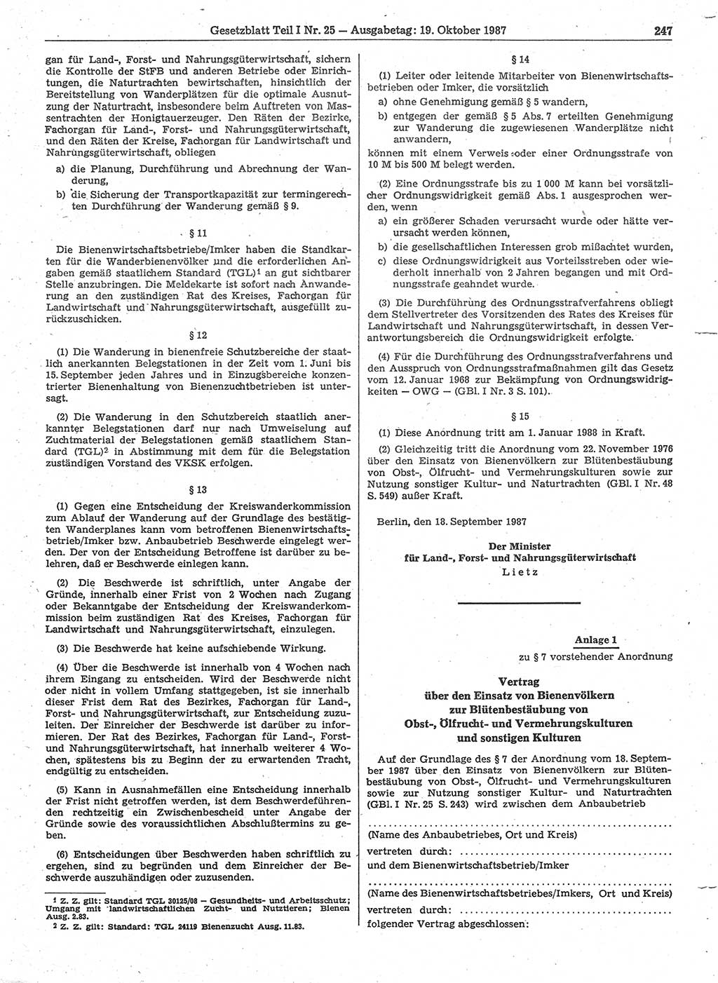 Gesetzblatt (GBl.) der Deutschen Demokratischen Republik (DDR) Teil Ⅰ 1987, Seite 247 (GBl. DDR Ⅰ 1987, S. 247)