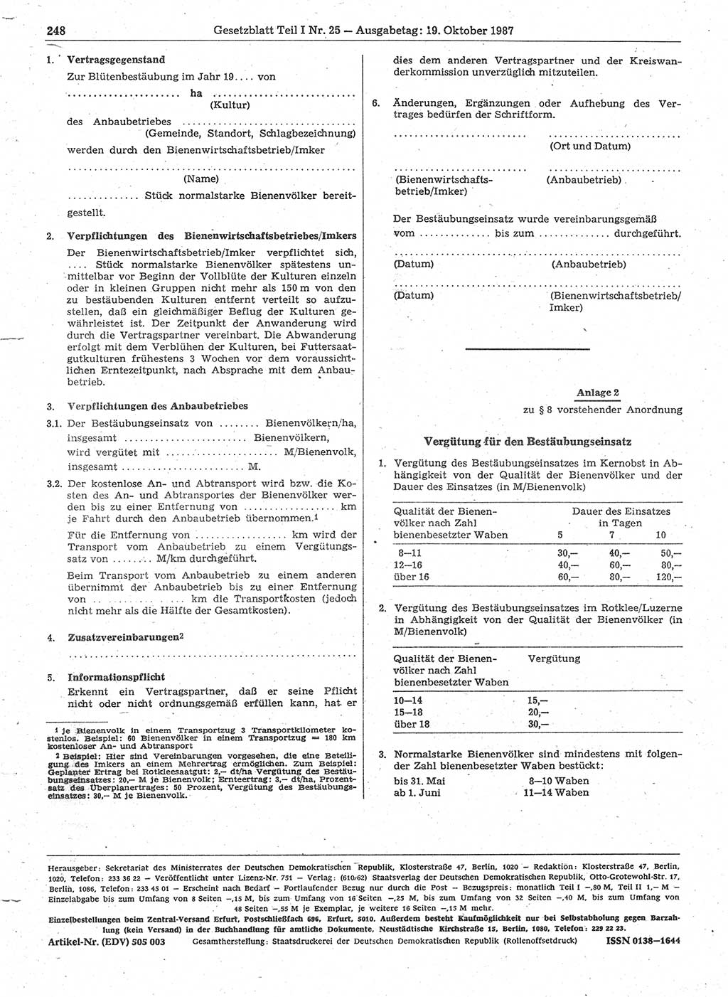 Gesetzblatt (GBl.) der Deutschen Demokratischen Republik (DDR) Teil Ⅰ 1987, Seite 248 (GBl. DDR Ⅰ 1987, S. 248)