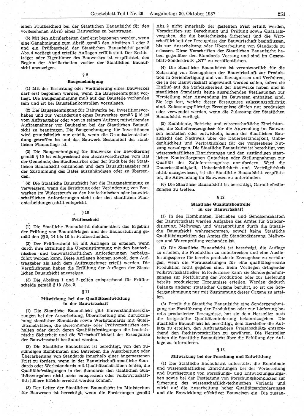 Gesetzblatt (GBl.) der Deutschen Demokratischen Republik (DDR) Teil Ⅰ 1987, Seite 251 (GBl. DDR Ⅰ 1987, S. 251)