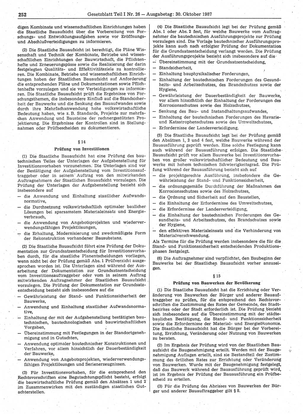 Gesetzblatt (GBl.) der Deutschen Demokratischen Republik (DDR) Teil Ⅰ 1987, Seite 252 (GBl. DDR Ⅰ 1987, S. 252)