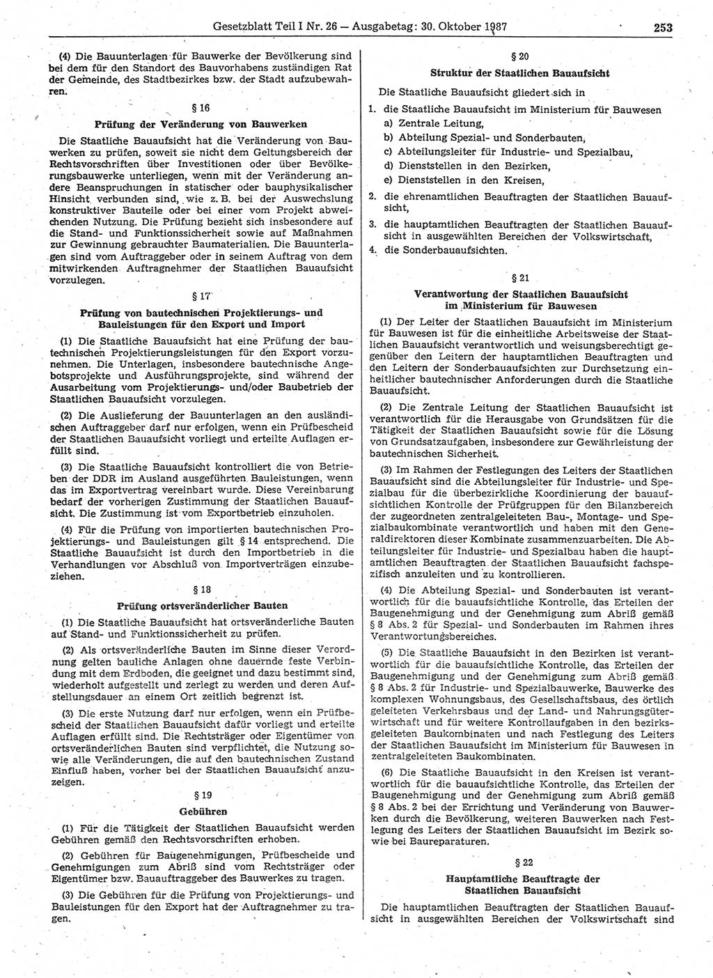 Gesetzblatt (GBl.) der Deutschen Demokratischen Republik (DDR) Teil Ⅰ 1987, Seite 253 (GBl. DDR Ⅰ 1987, S. 253)