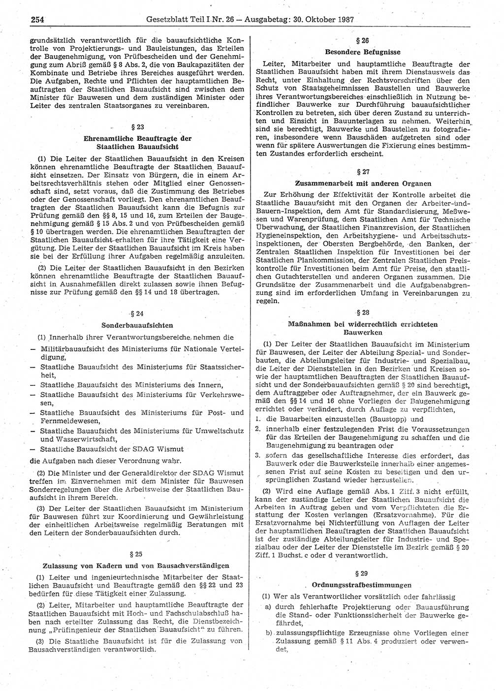 Gesetzblatt (GBl.) der Deutschen Demokratischen Republik (DDR) Teil Ⅰ 1987, Seite 254 (GBl. DDR Ⅰ 1987, S. 254)