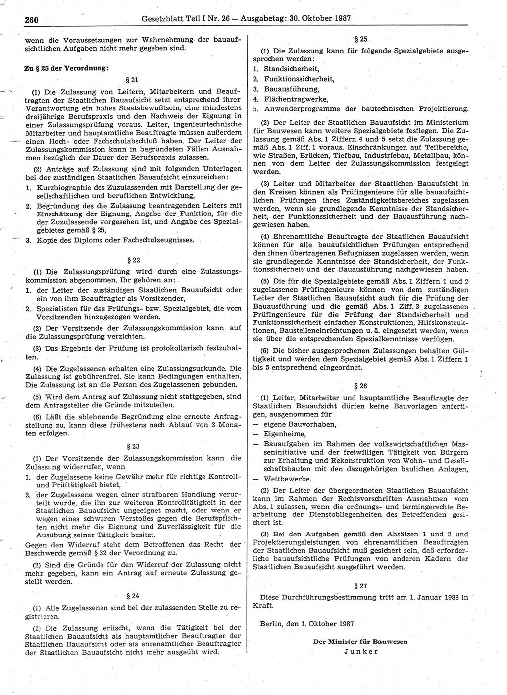 Gesetzblatt (GBl.) der Deutschen Demokratischen Republik (DDR) Teil Ⅰ 1987, Seite 260 (GBl. DDR Ⅰ 1987, S. 260)