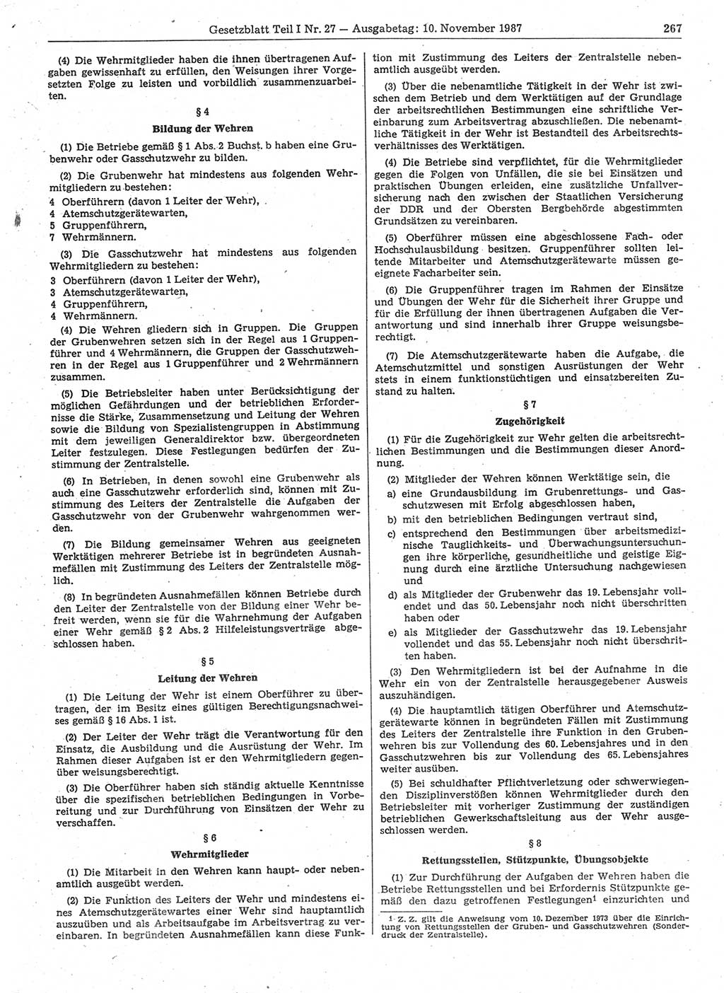 Gesetzblatt (GBl.) der Deutschen Demokratischen Republik (DDR) Teil Ⅰ 1987, Seite 267 (GBl. DDR Ⅰ 1987, S. 267)