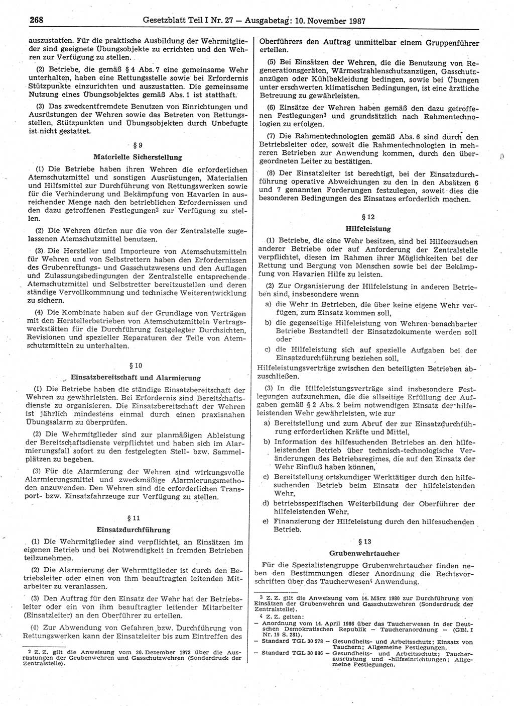 Gesetzblatt (GBl.) der Deutschen Demokratischen Republik (DDR) Teil Ⅰ 1987, Seite 268 (GBl. DDR Ⅰ 1987, S. 268)