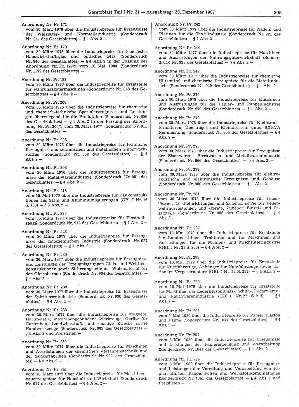 Gesetzblatt (GBl.) der Deutschen Demokratischen Republik (DDR) Teil Ⅰ 1987, Seite 305 (GBl. DDR Ⅰ 1987, S. 305)