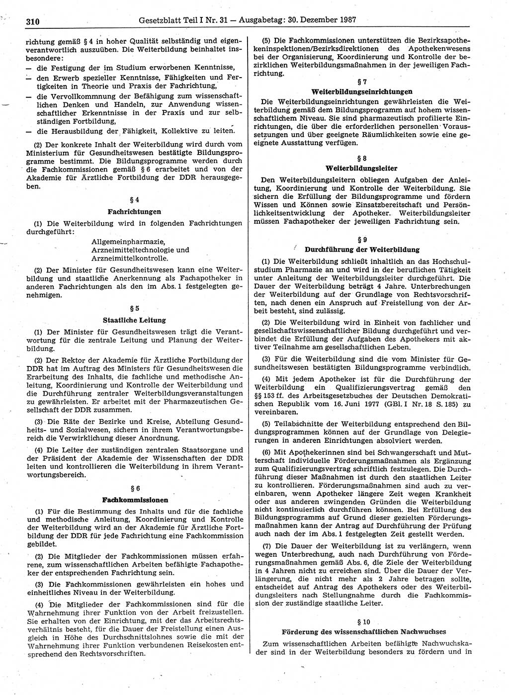 Gesetzblatt (GBl.) der Deutschen Demokratischen Republik (DDR) Teil Ⅰ 1987, Seite 310 (GBl. DDR Ⅰ 1987, S. 310)