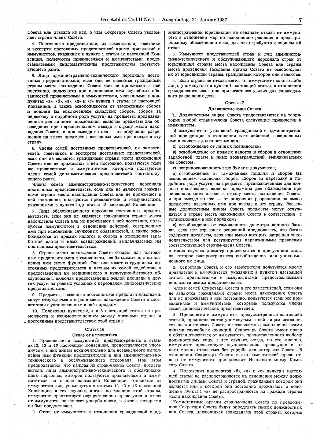 Gesetzblatt (GBl.) der Deutschen Demokratischen Republik (DDR) Teil ⅠⅠ 1987, Seite 7 (GBl. DDR ⅠⅠ 1987, S. 7)