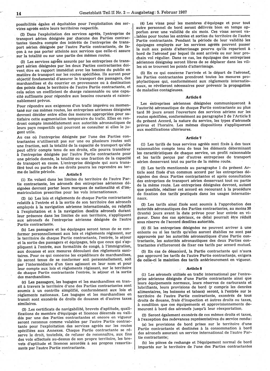 Gesetzblatt (GBl.) der Deutschen Demokratischen Republik (DDR) Teil ⅠⅠ 1987, Seite 14 (GBl. DDR ⅠⅠ 1987, S. 14)