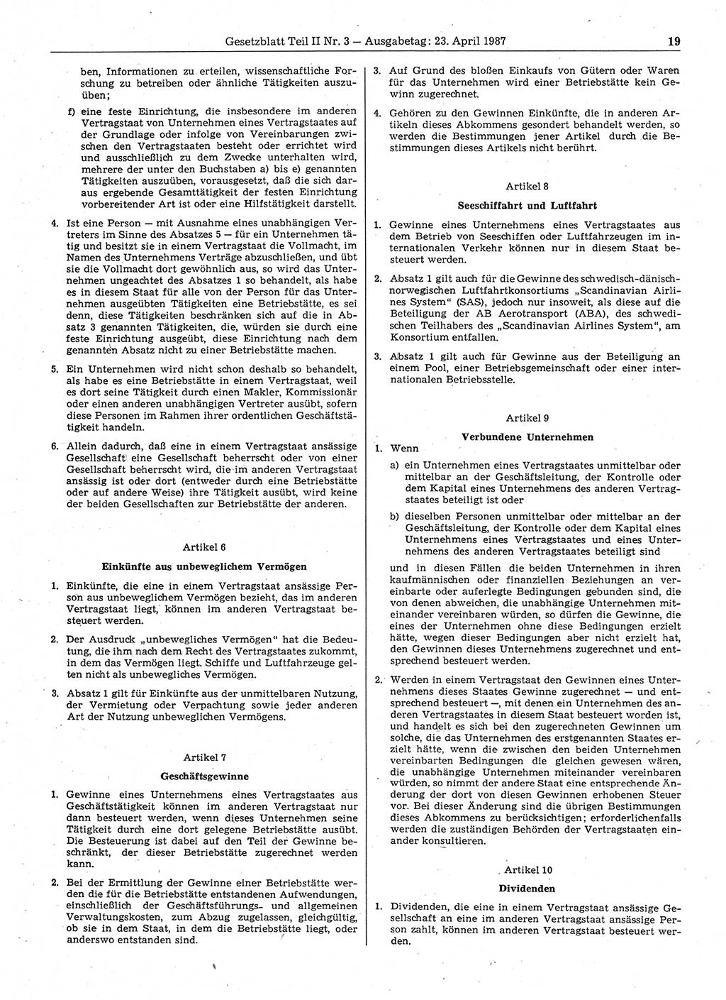 Gesetzblatt (GBl.) der Deutschen Demokratischen Republik (DDR) Teil ⅠⅠ 1987, Seite 19 (GBl. DDR ⅠⅠ 1987, S. 19)