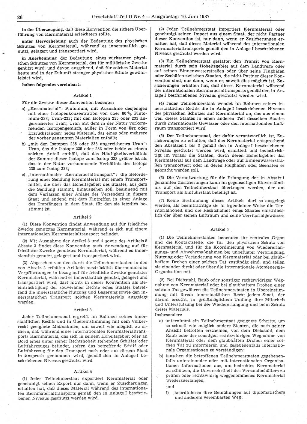 Gesetzblatt (GBl.) der Deutschen Demokratischen Republik (DDR) Teil ⅠⅠ 1987, Seite 26 (GBl. DDR ⅠⅠ 1987, S. 26)