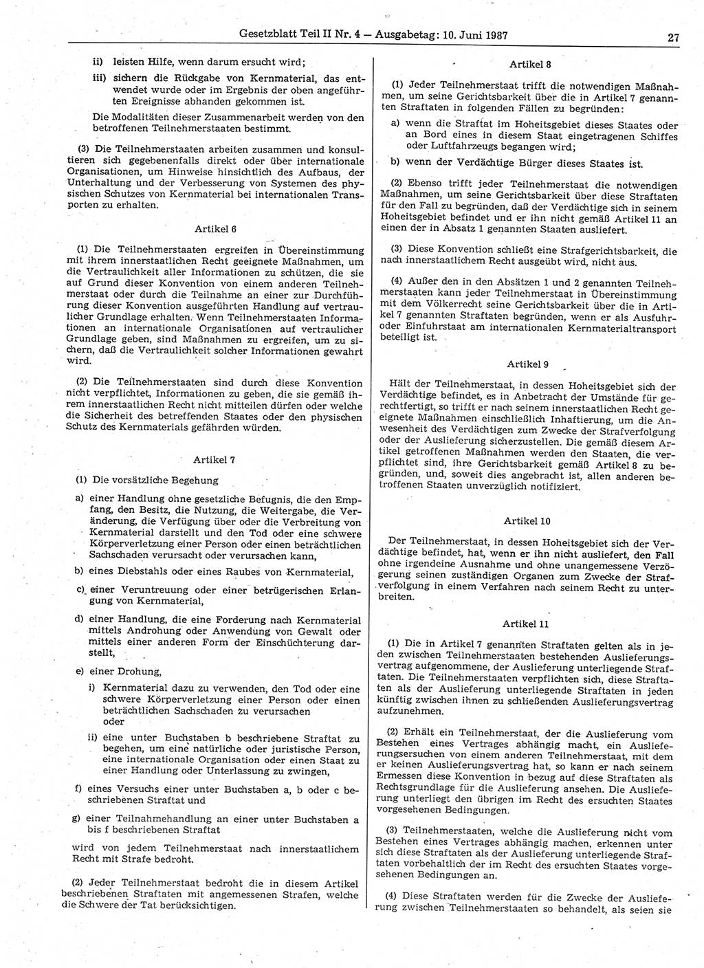 Gesetzblatt (GBl.) der Deutschen Demokratischen Republik (DDR) Teil ⅠⅠ 1987, Seite 27 (GBl. DDR ⅠⅠ 1987, S. 27)